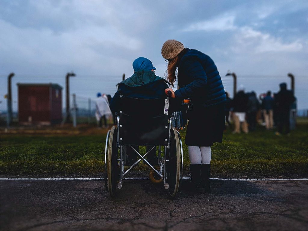 Resident in a wheelchair outside